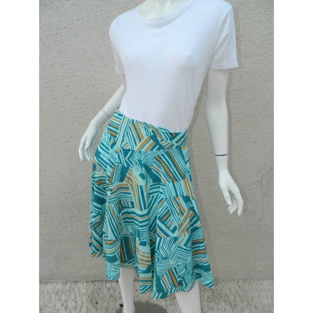 Odille Full Skirt Teal Abstract Lined Skirt Size 2